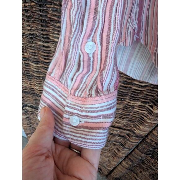 Lucky Brand Striped Button Up Boyfriend Shirt Womens Large Boho Top Preppy Beach - Picture 4 of 8